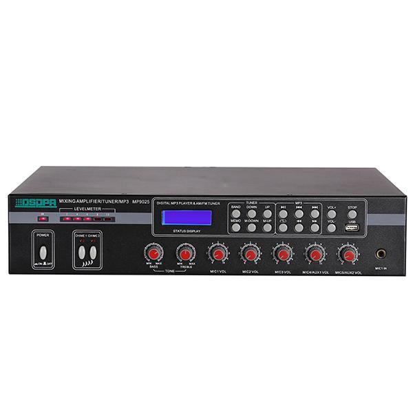 MP9025 5 Mic & 2 AUX Mixer Amplifier com USB e FM